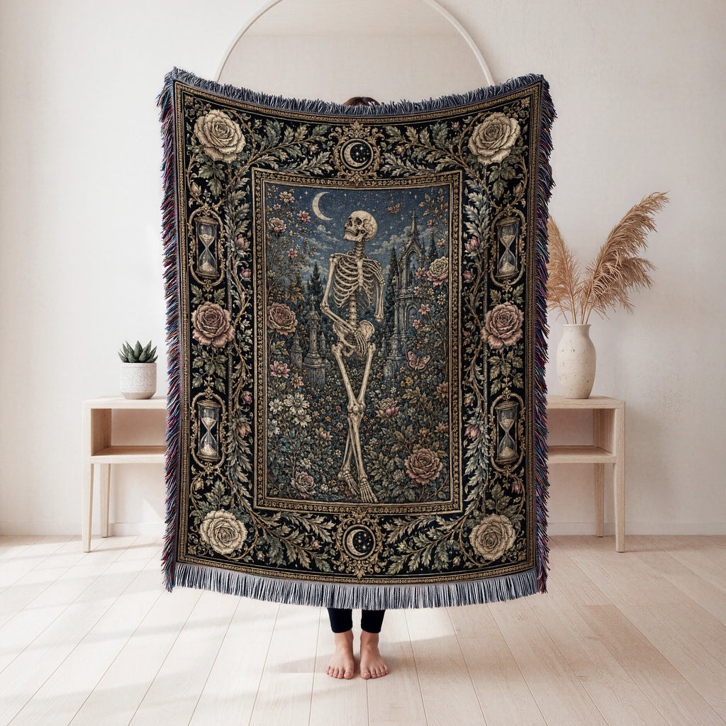 Skeleton in the Midnight Garden Blanket