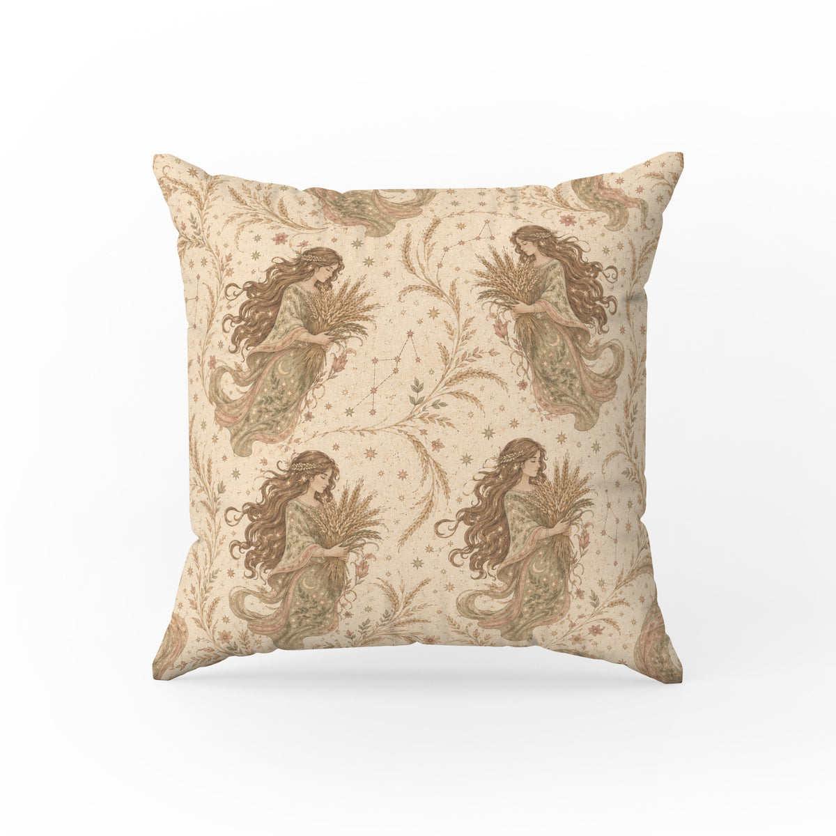 Virgo Harvest Maidens – Vintage Zodiac Pattern Pillow