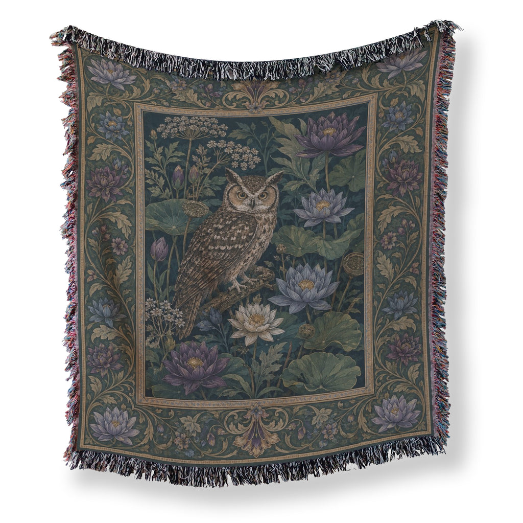 Water Lily Owl Tapestry Blanket