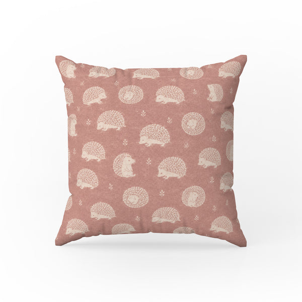 Hedgehog Meadow – Dusty Rose Woodland Pillow