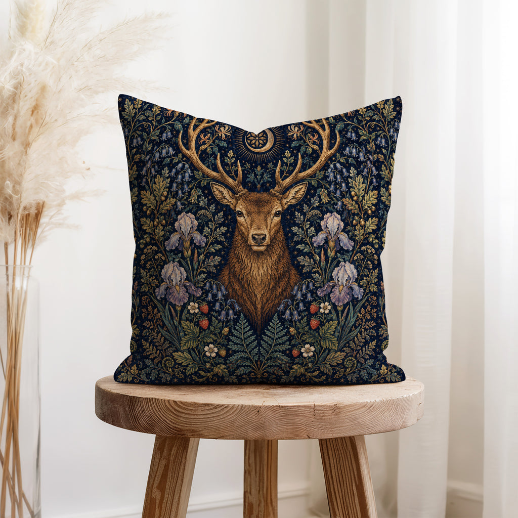 The Crowned Stag – Medieval Botanical Pillow