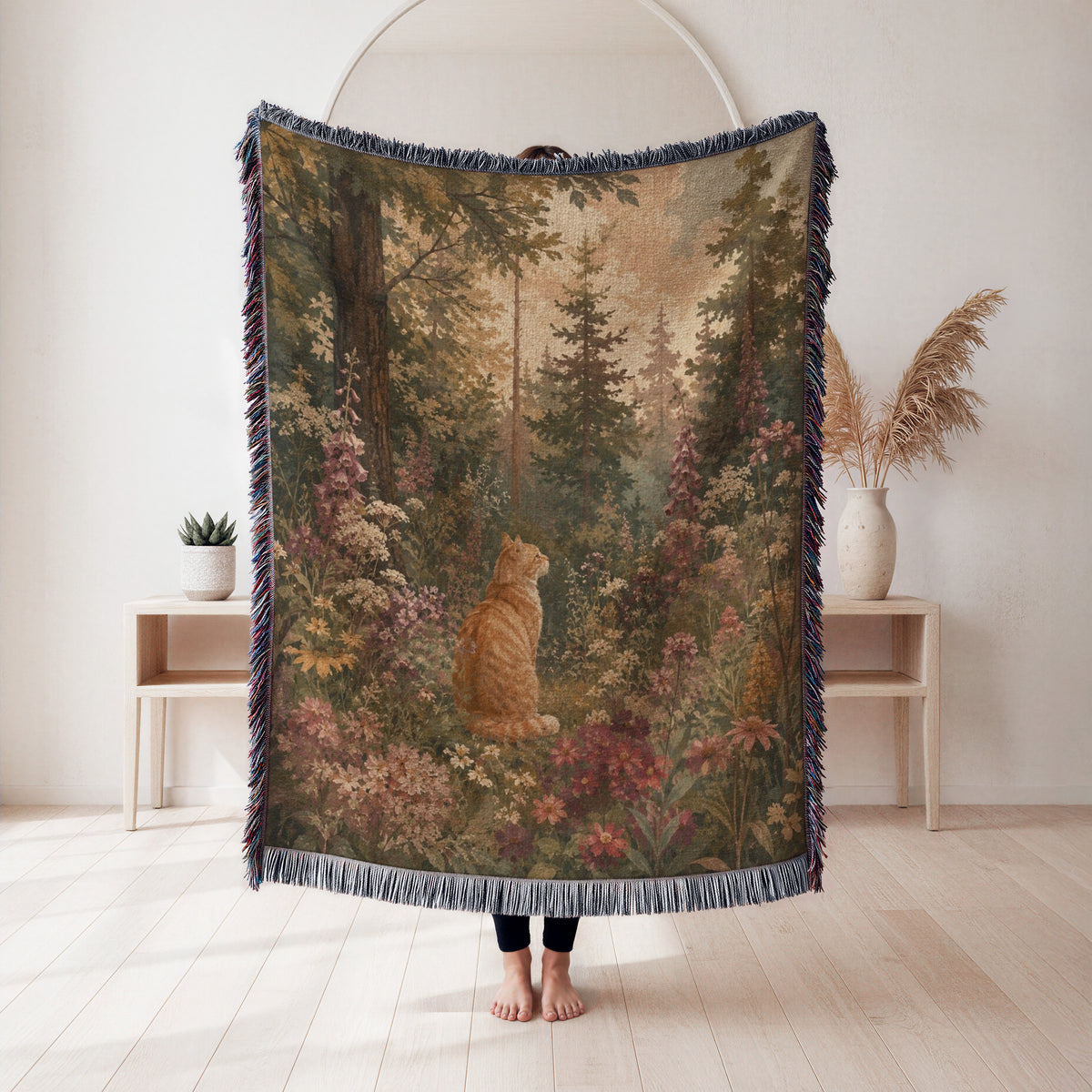 Forest Wildflower Ginger Cat Blanket