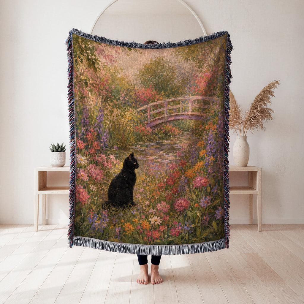 Garden Bridge Black Cat Blanket