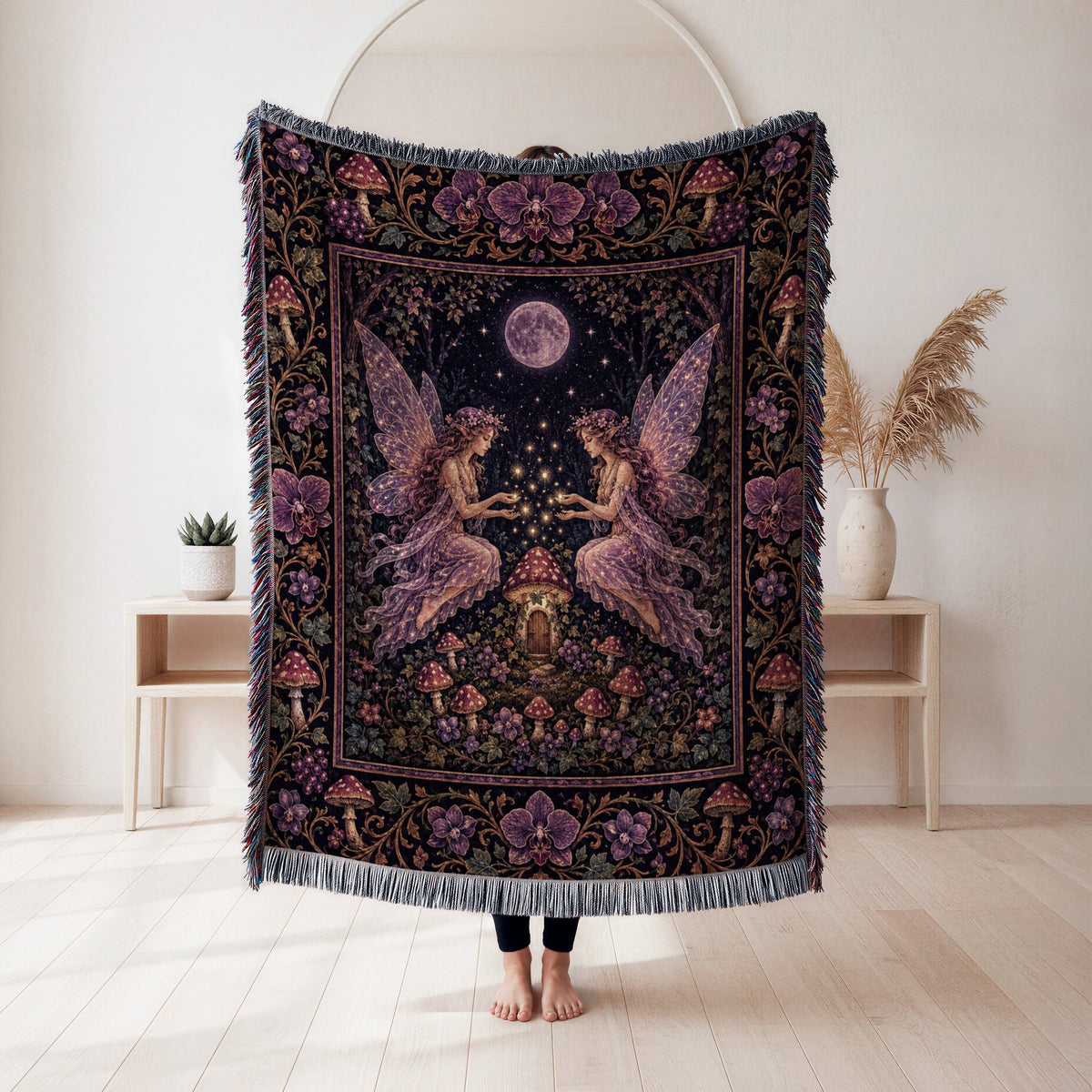 Purple Mushroom Twin Fairies Blanket