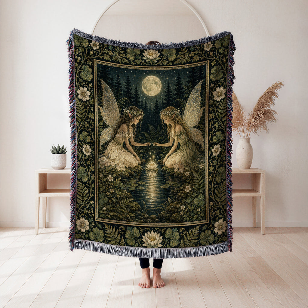 Moonlit Lily Pond Fairies Blanket