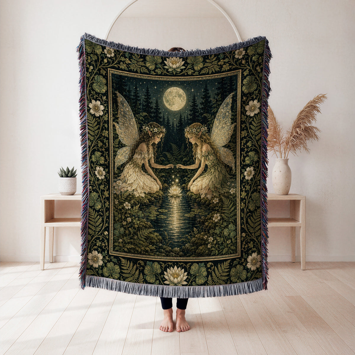 Moonlit Lily Pond Fairies Blanket