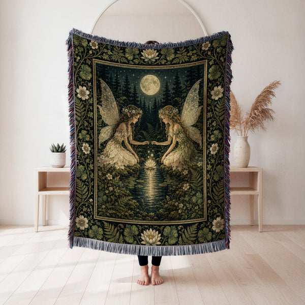 Moonlit Lily Pond Fairies Blanket