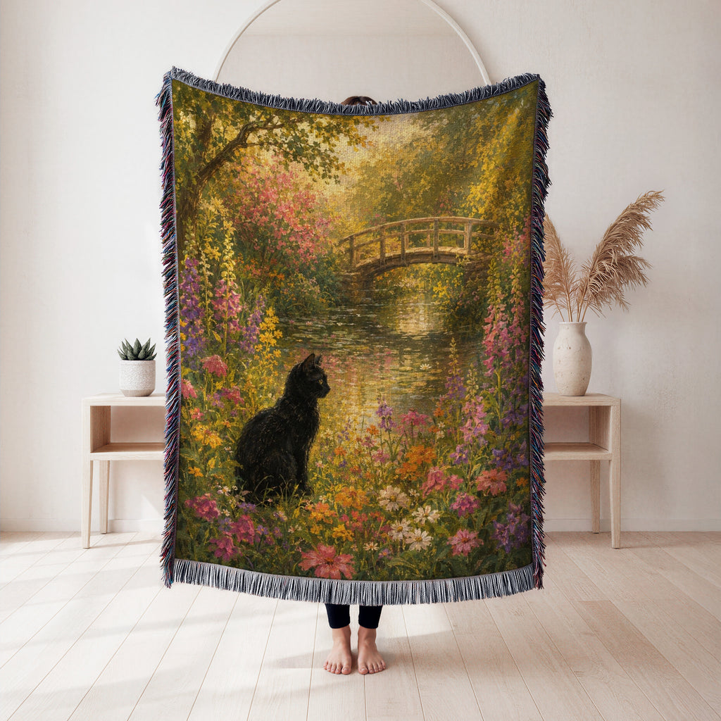 Wildflower Pond Black Cat Blanket