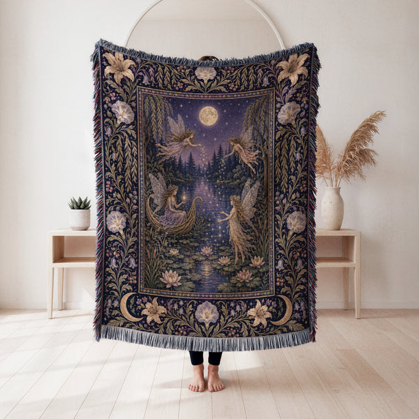 Moonlit Lily Lake Fairies Blanket