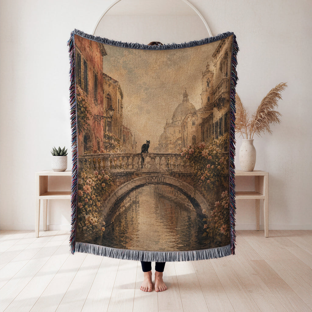 Vintage Venice Black Cat Blanket