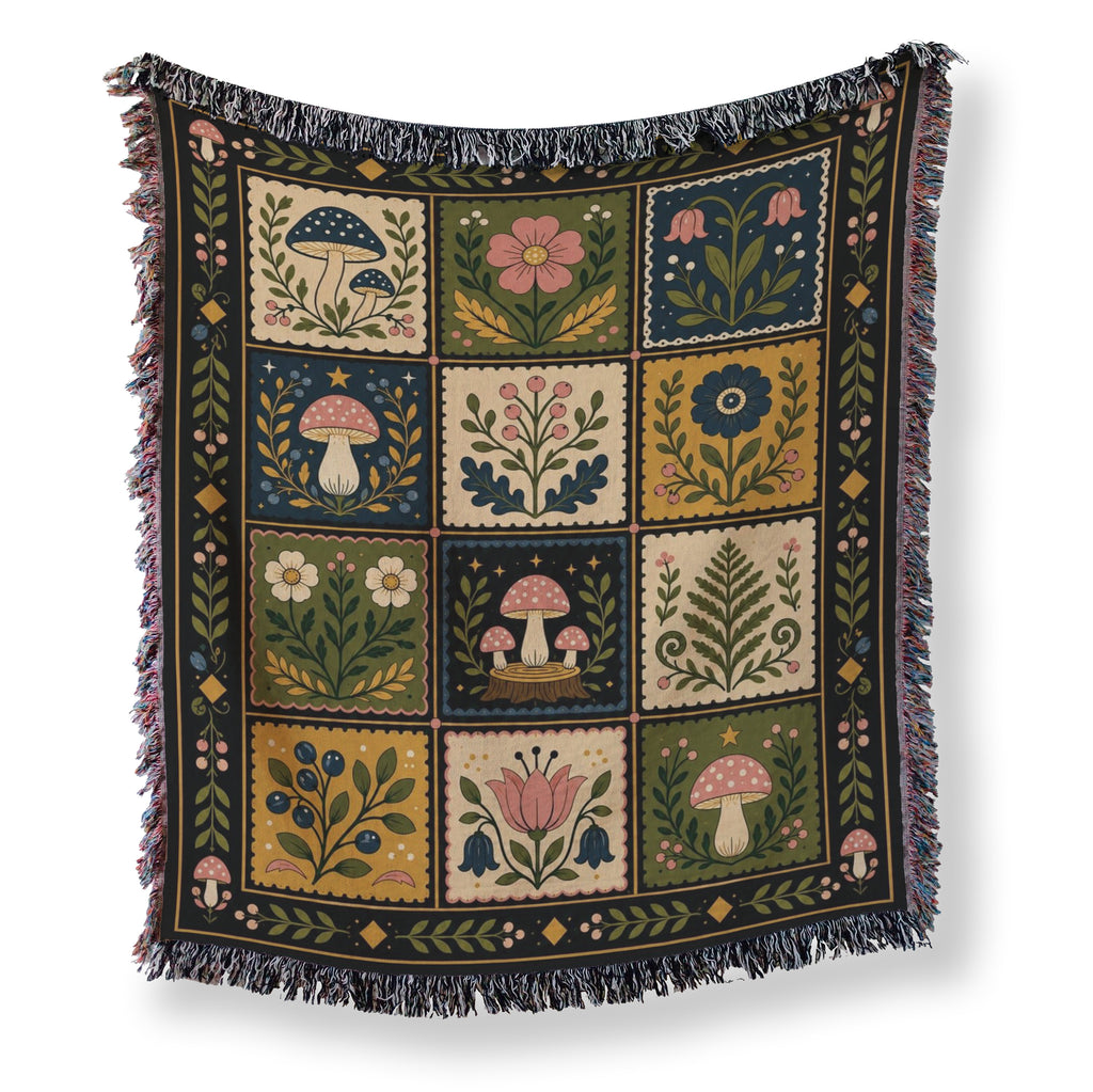 Mushroom Folk Patchwork Blanket