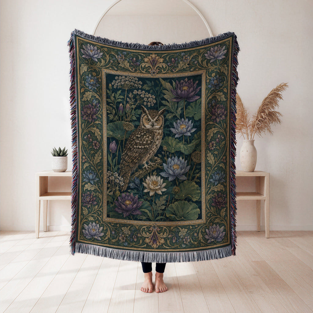 Water Lily Owl Tapestry Blanket
