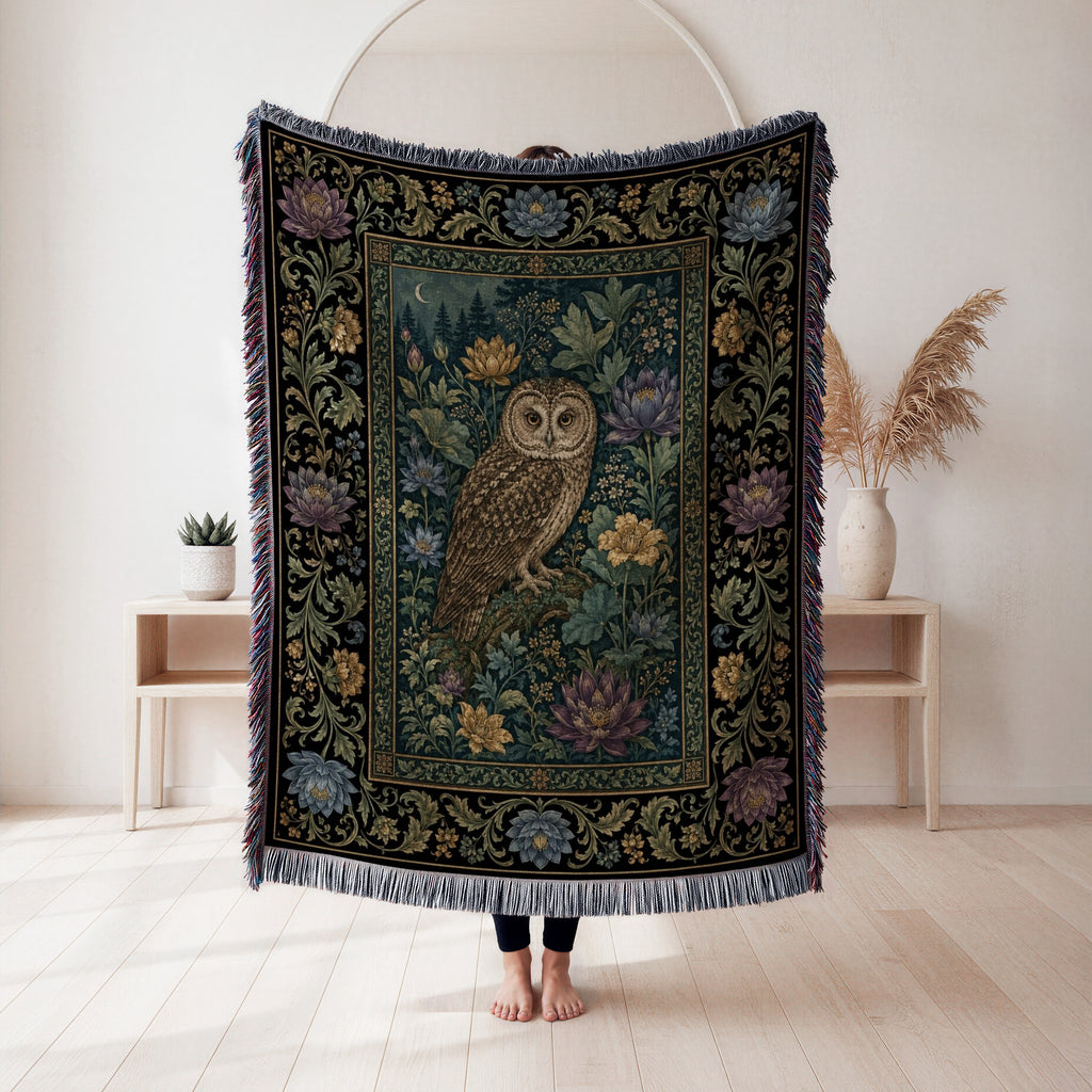 Moon Garden Owl Tapestry Blanket