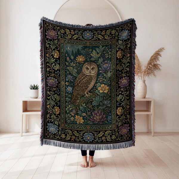 Moon Garden Owl Tapestry Blanket