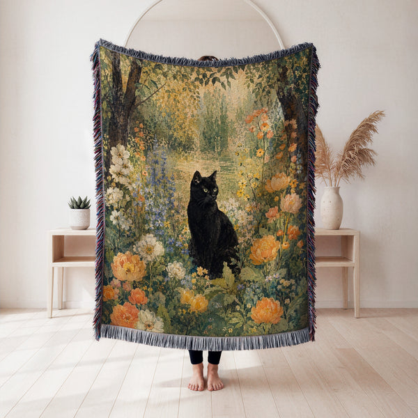 Golden Woodland Black Cat Blanket