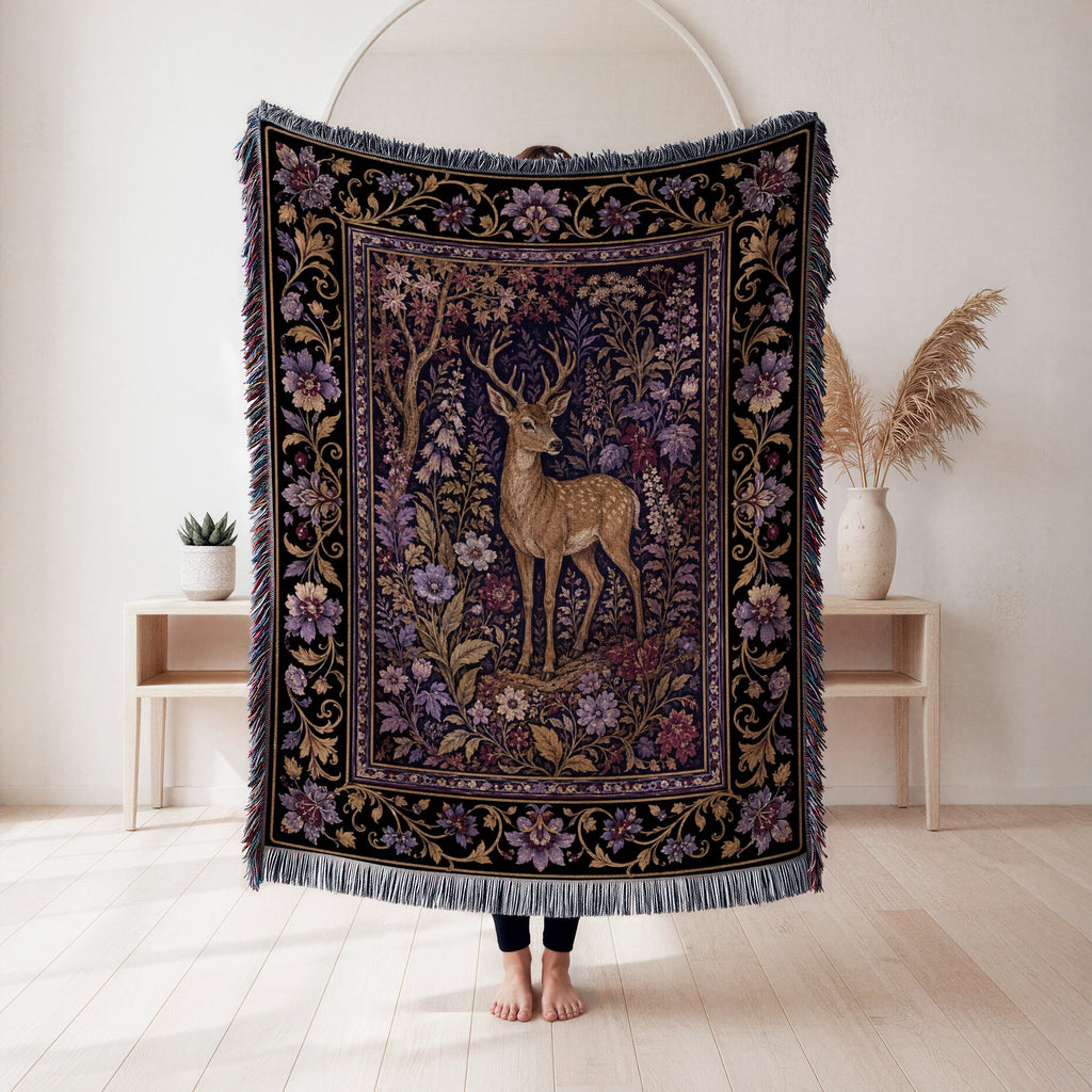 Stag in Bloom Tapestry Blanket