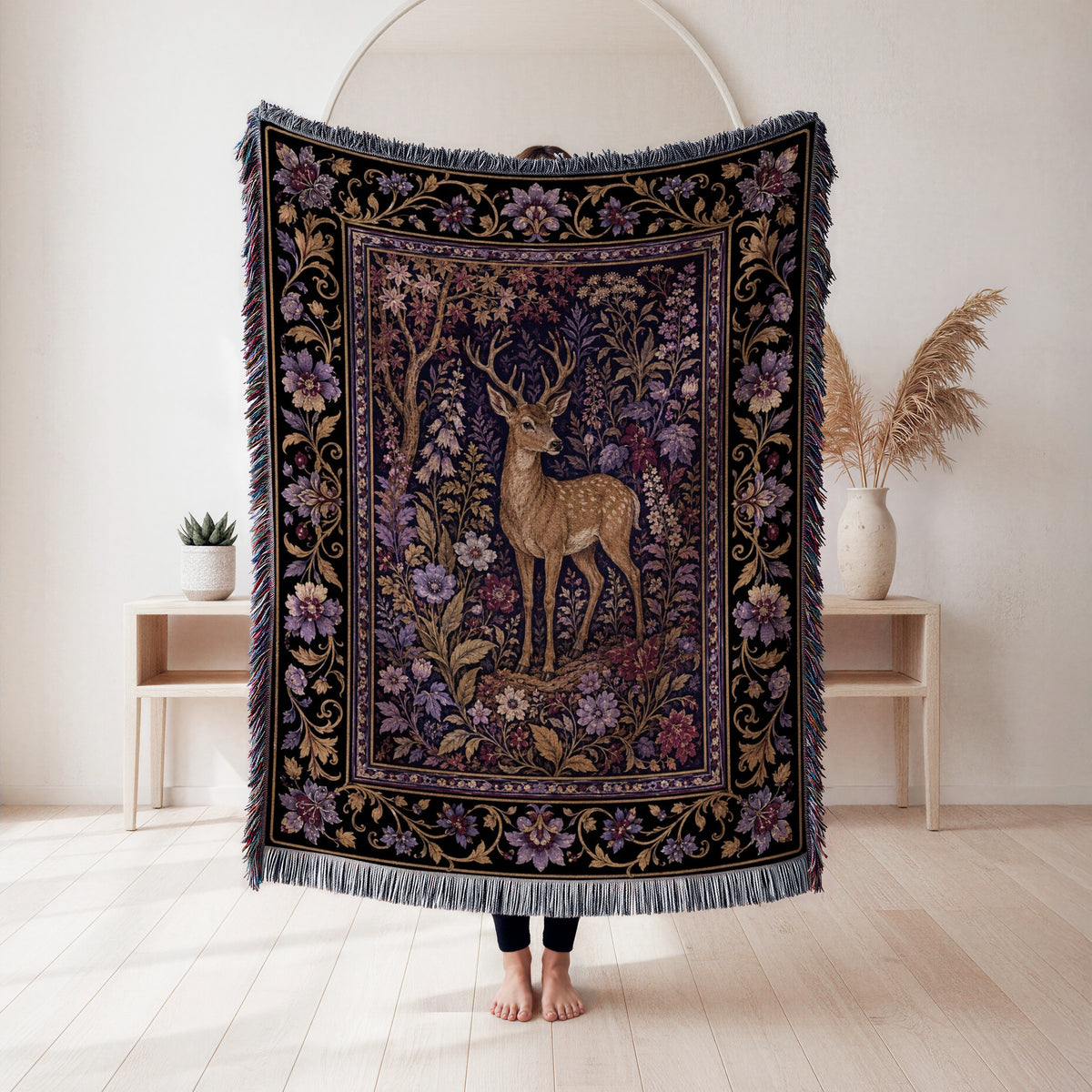 Stag in Bloom Tapestry Blanket