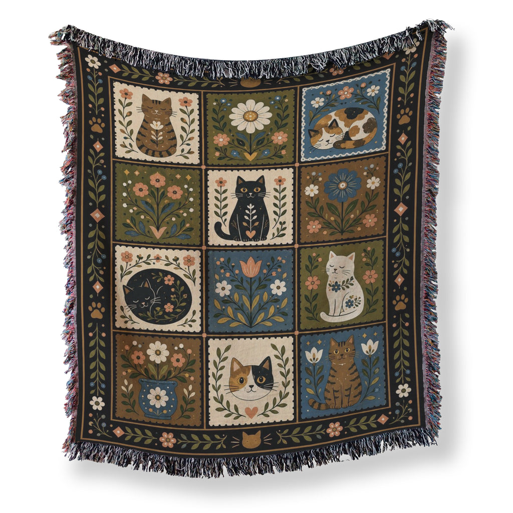 Cats in the Folk Garden Blanket