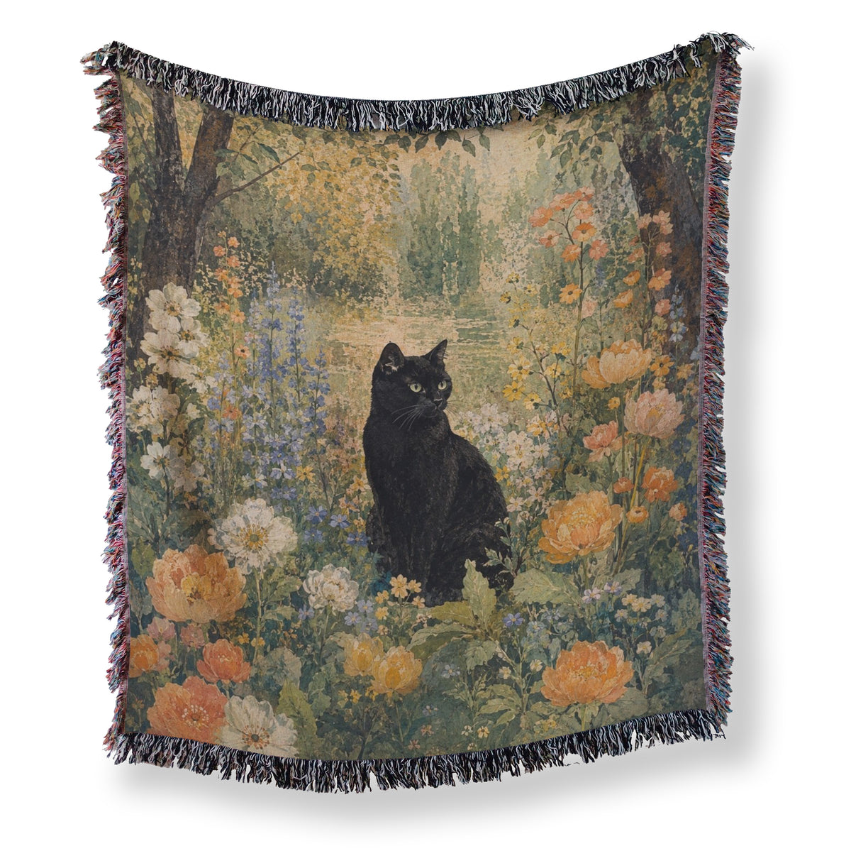 Golden Woodland Black Cat Blanket