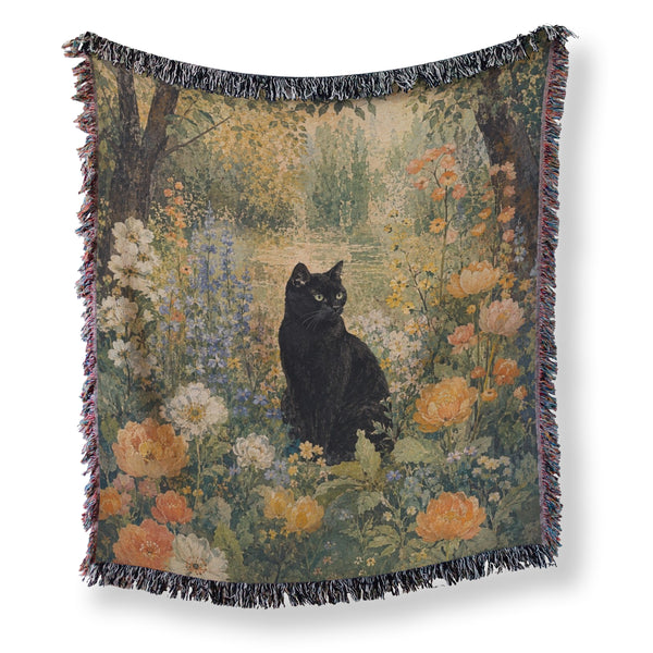 Golden Woodland Black Cat Blanket