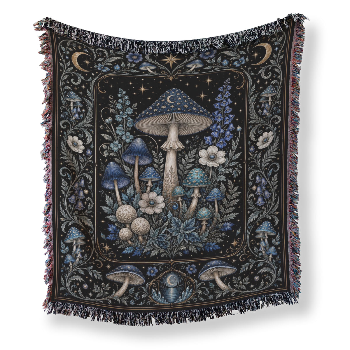 Midnight Blue Mushroom Moon Blanket