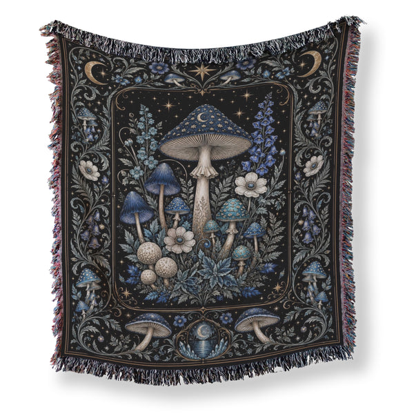 Midnight Blue Mushroom Moon Blanket