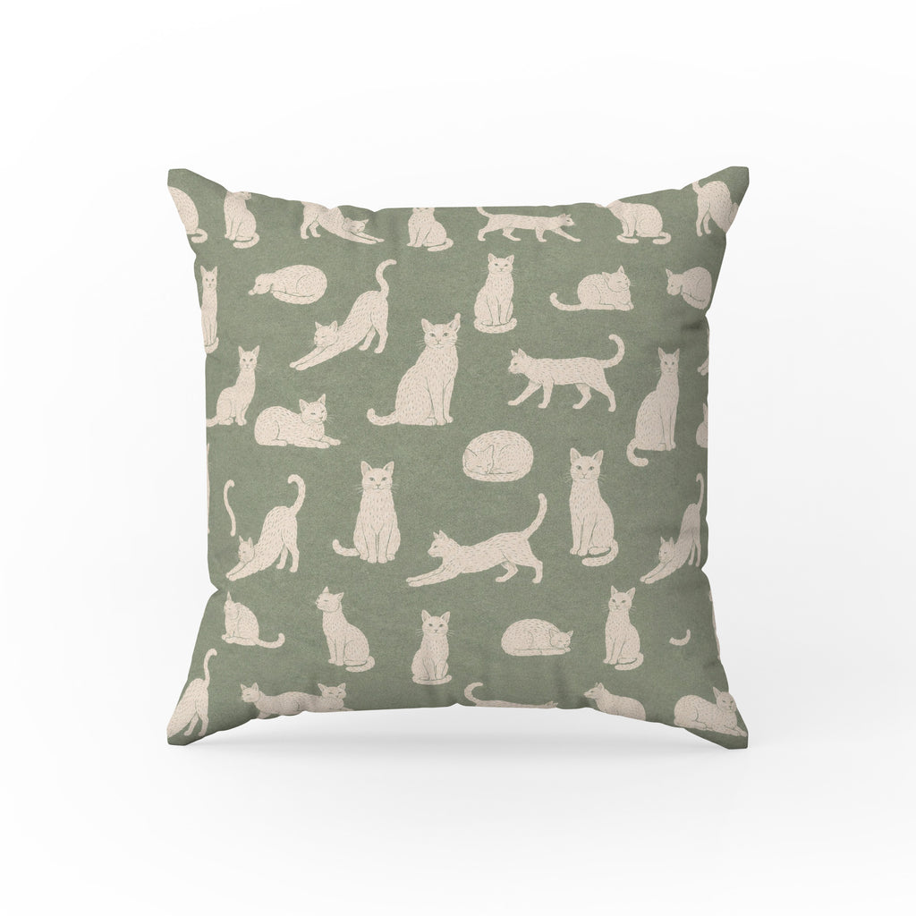 Little Cats – Sage Green Cat Pillow