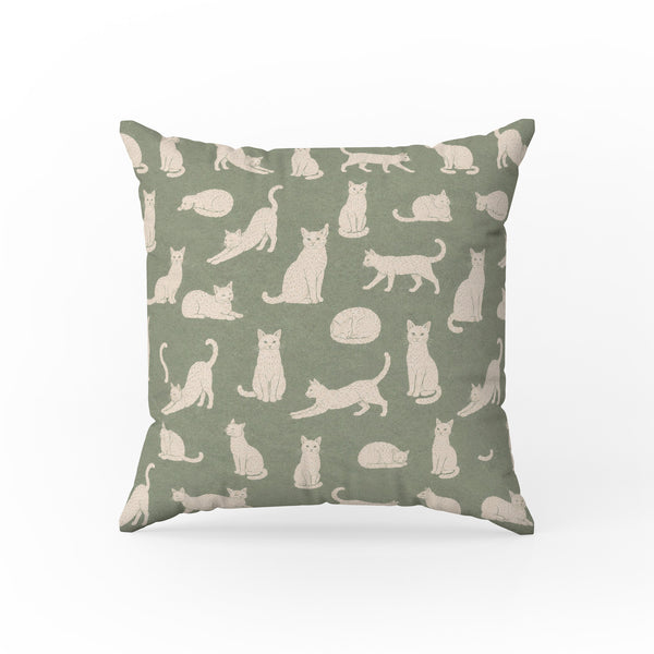 Little Cats – Sage Green Cat Pillow