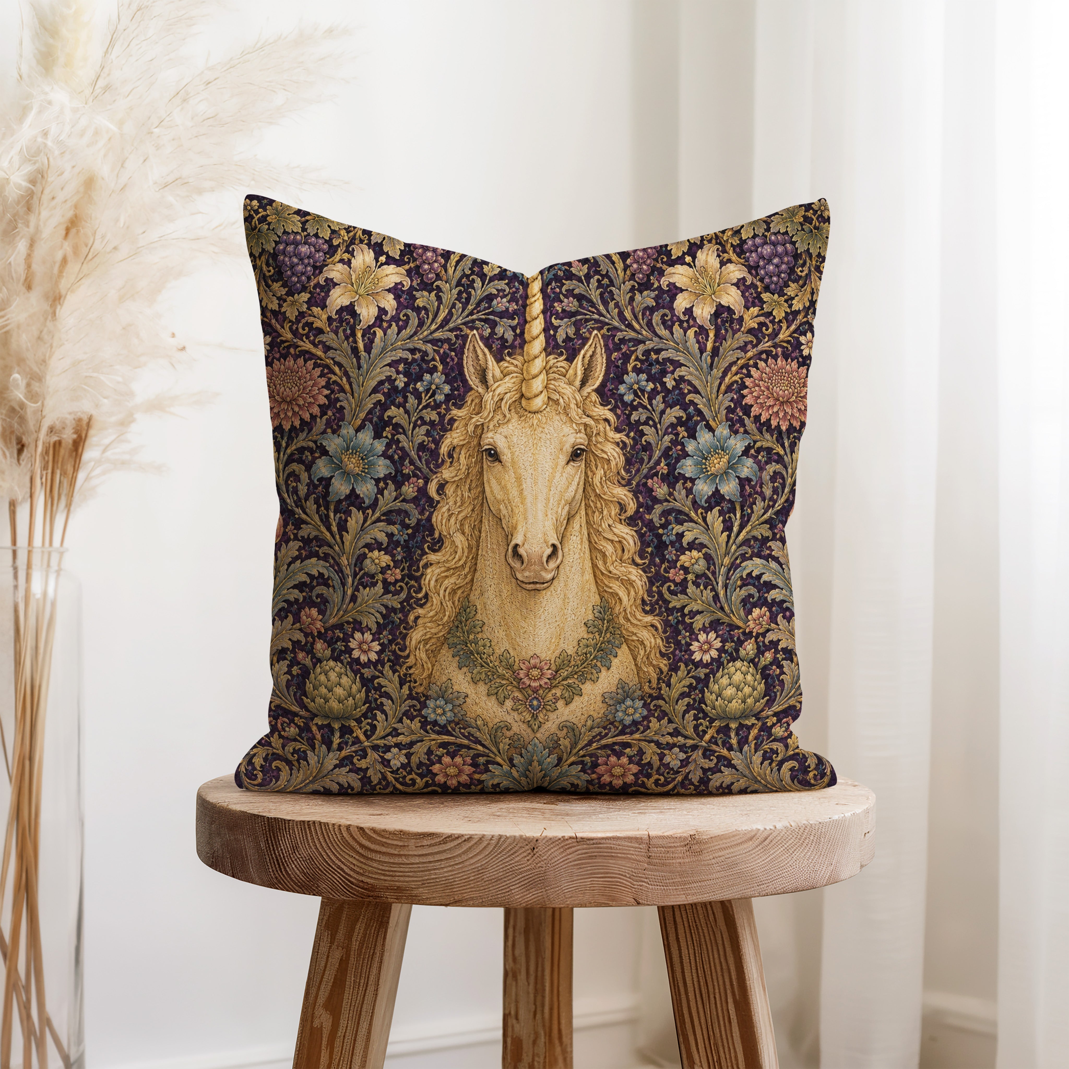 The Unicorn of Grapes – Medieval Botanical Pillow Secondary image