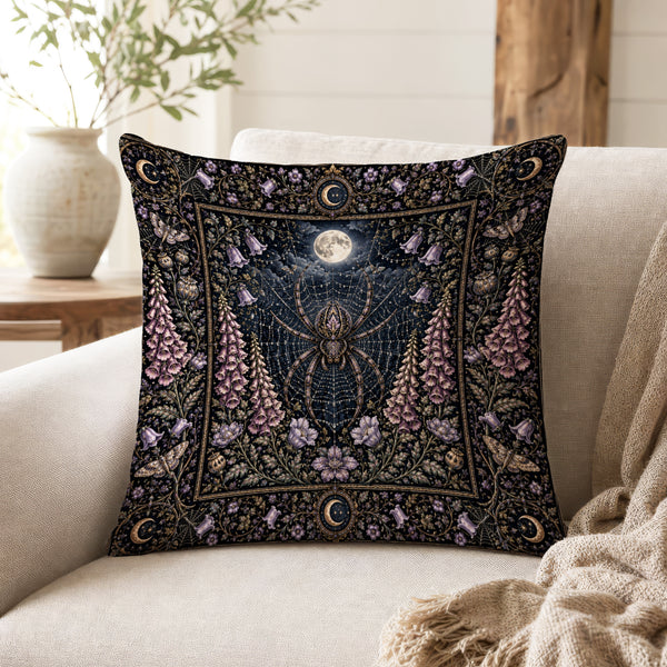 Moonweb – Gothic Spider Floral Pillow