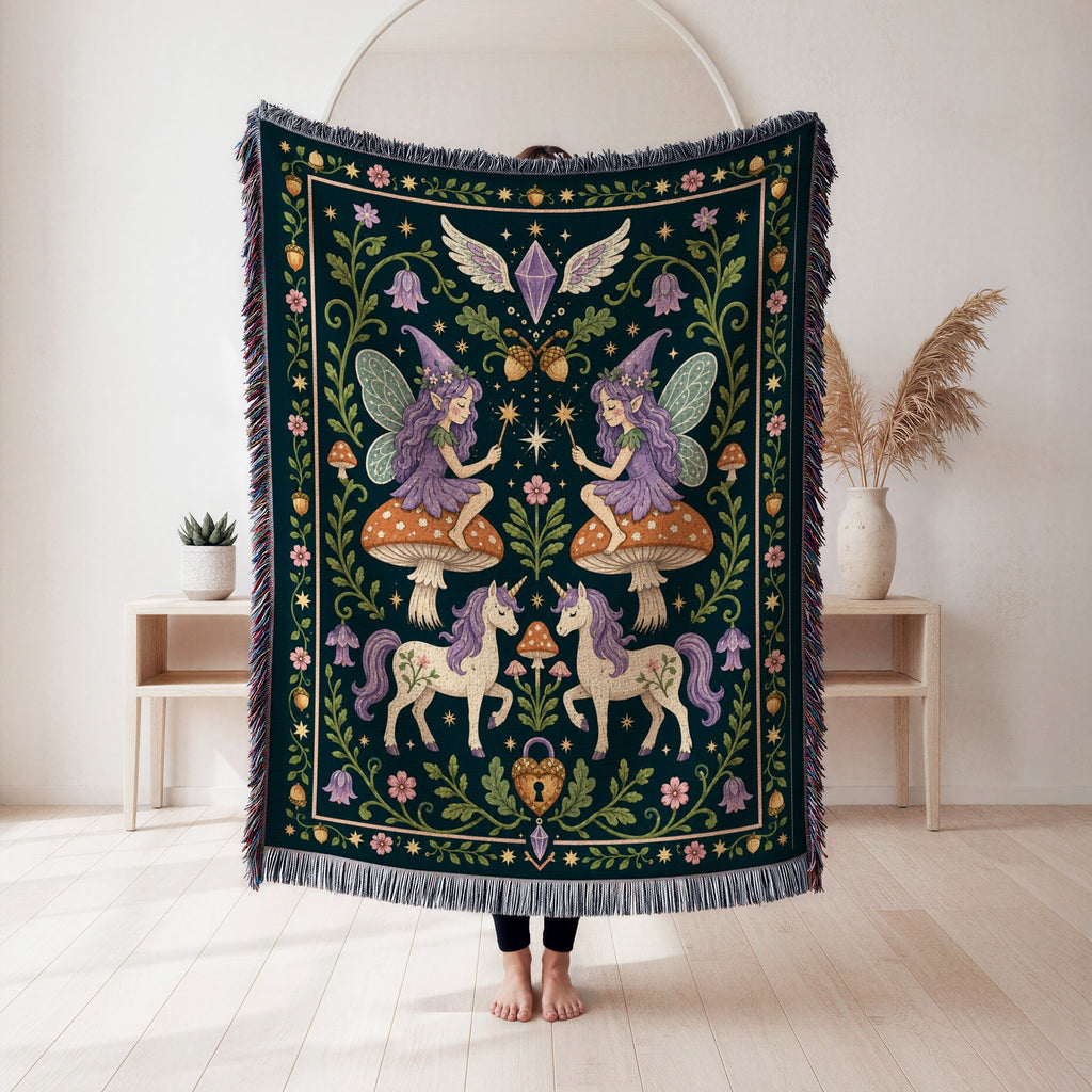 Lavender Fairy & Unicorn Tapestry Blanket