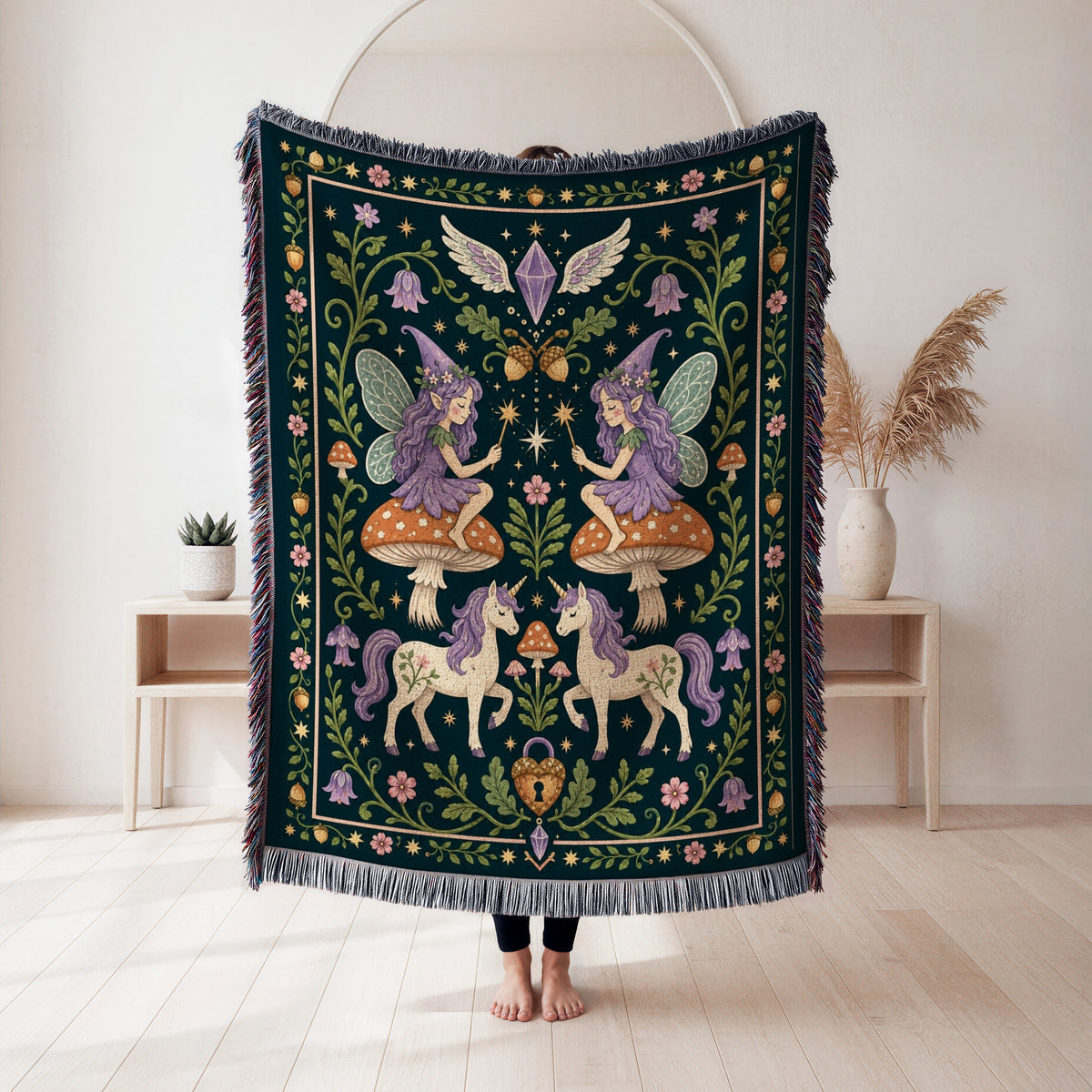 Lavender Fairy & Unicorn Tapestry Blanket