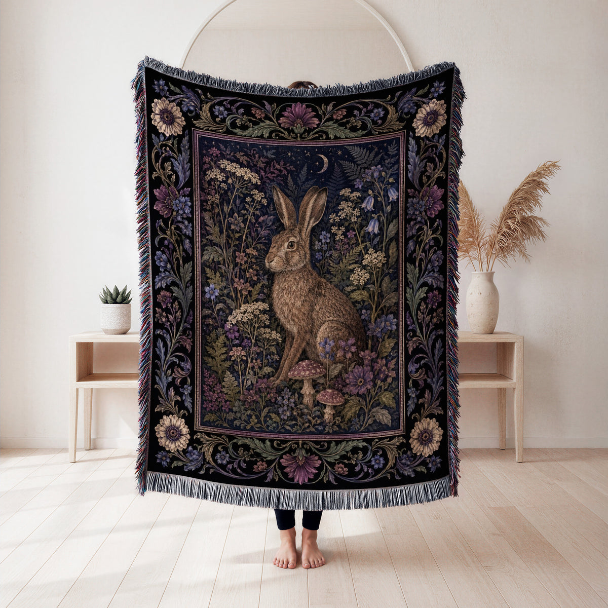 Moonlit Hare Tapestry Blanket