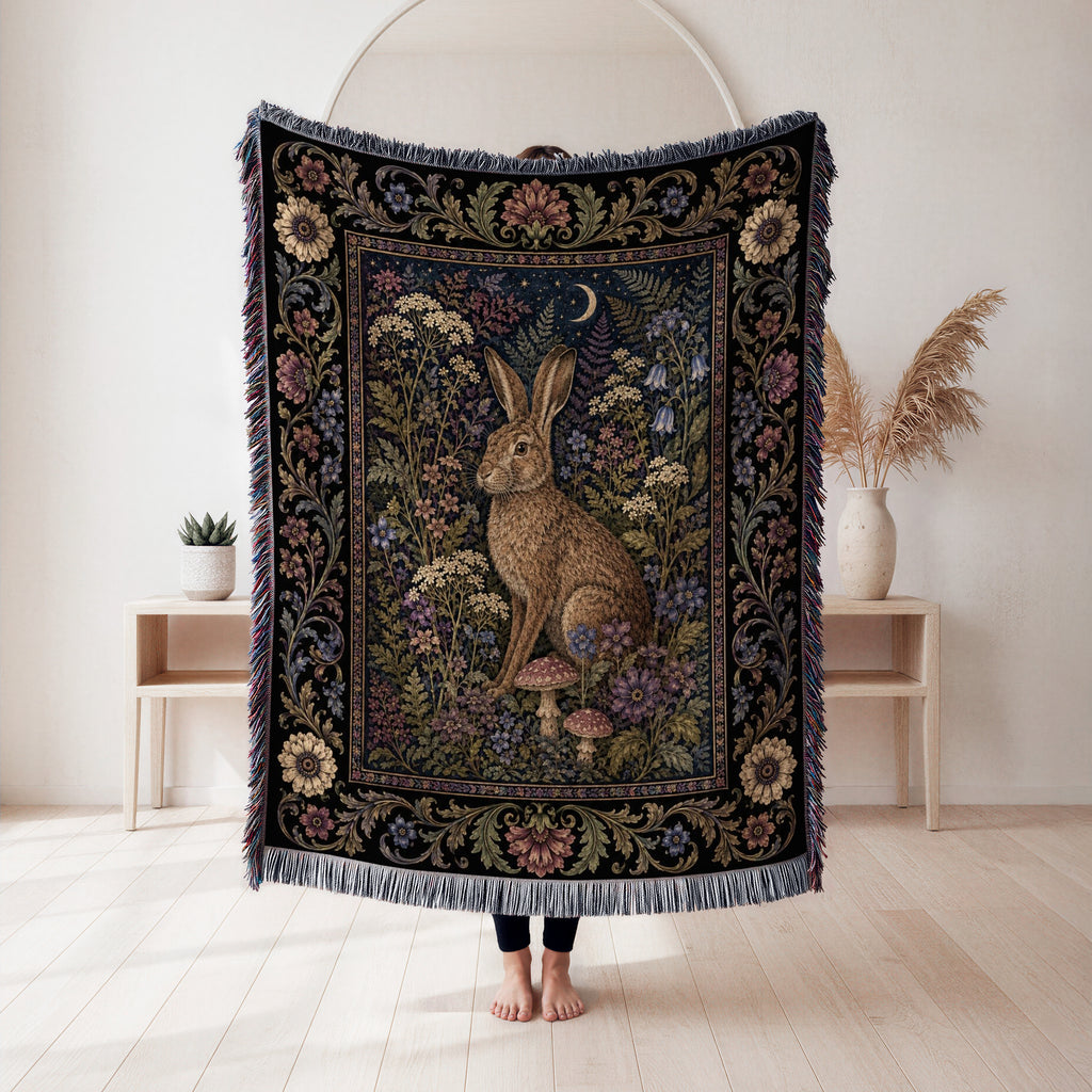 Crescent Moon Hare Tapestry Blanket