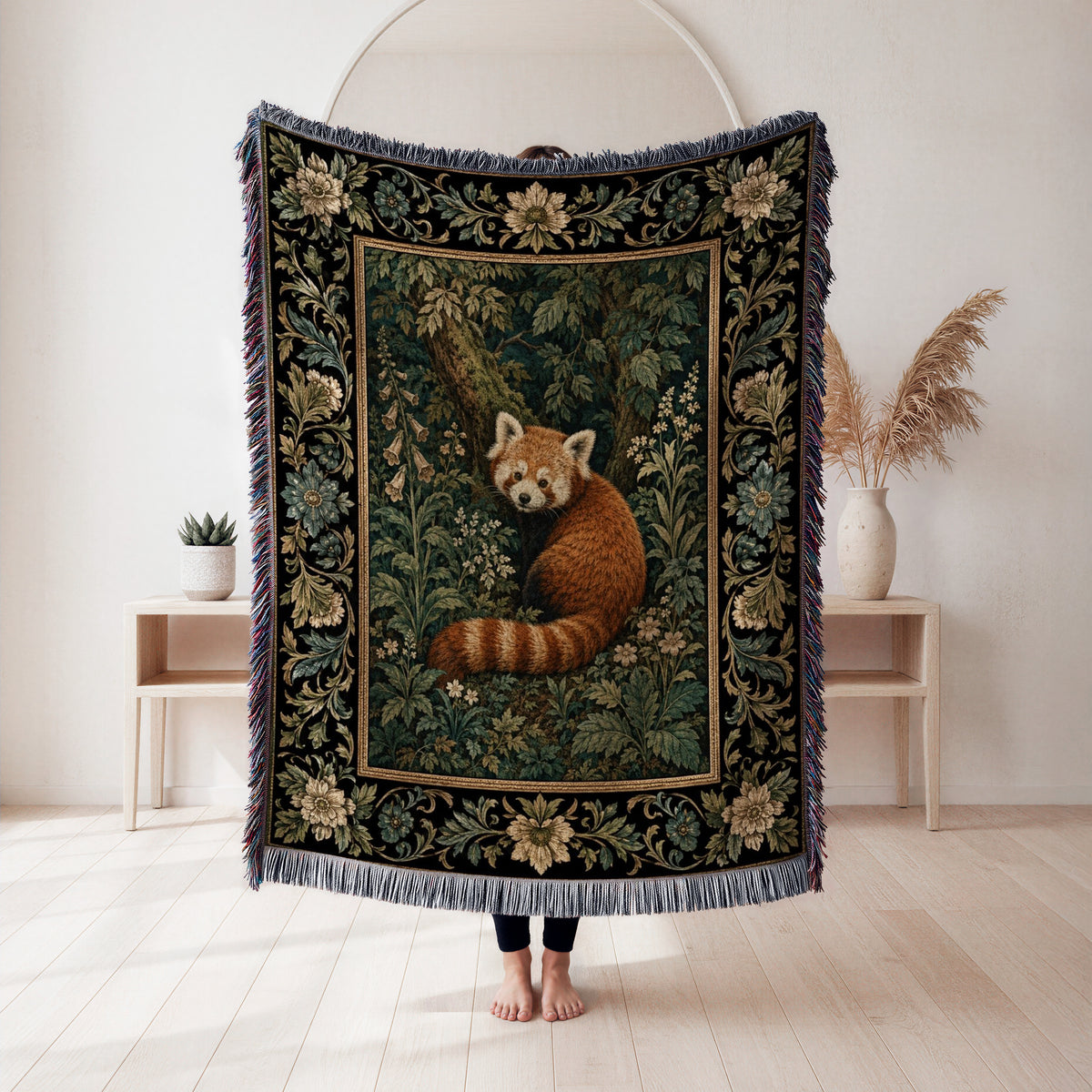 Red Panda Woodland Tapestry Blanket