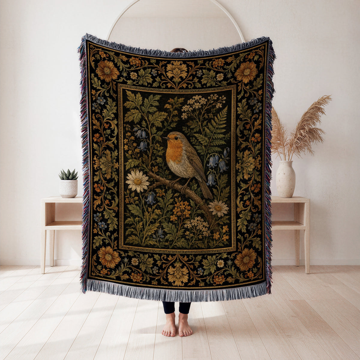 Robin Woodland Tapestry Blanket