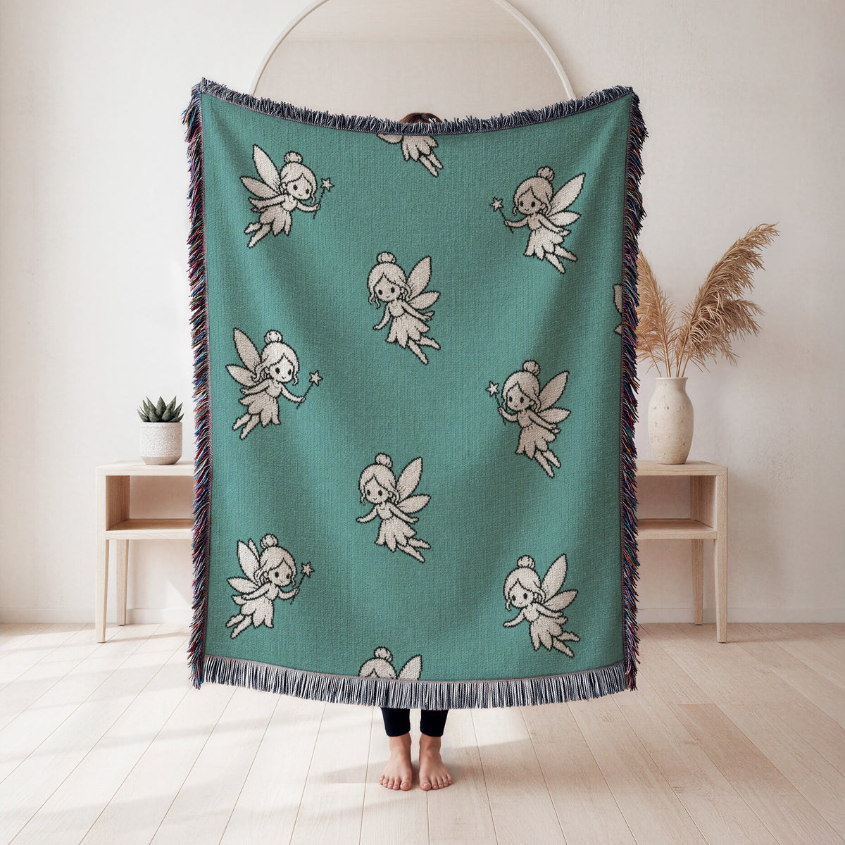 Teal Tiny Fairy Pattern Blanket