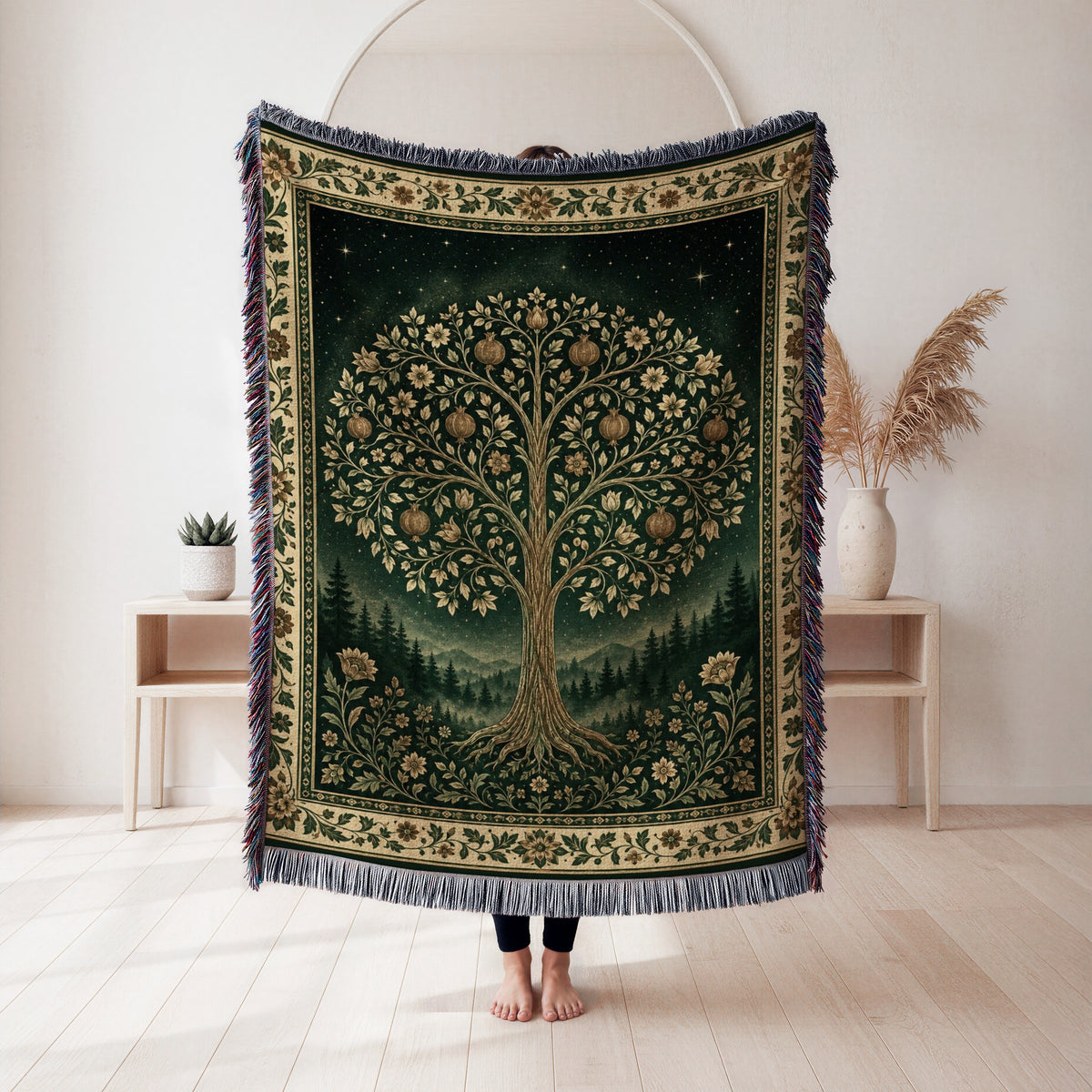 Starlit Pomegranate Tree Woven Blanket Main image
