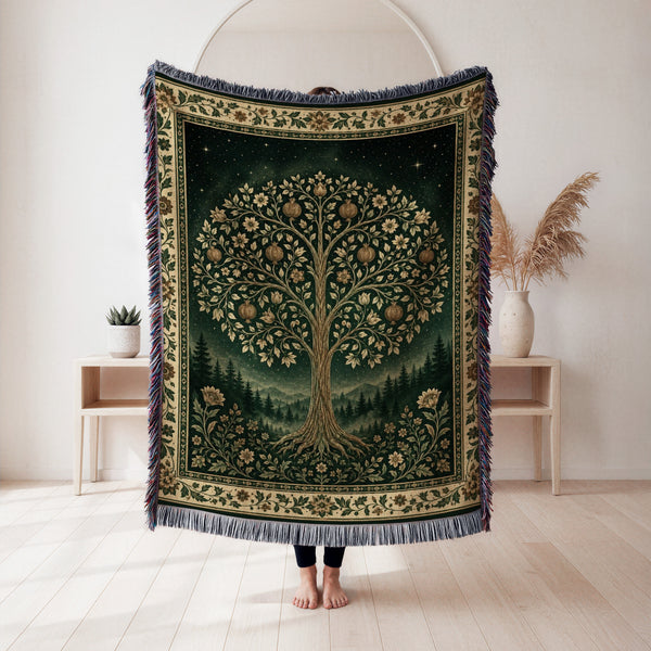 Starlit Pomegranate Tree Woven Blanket