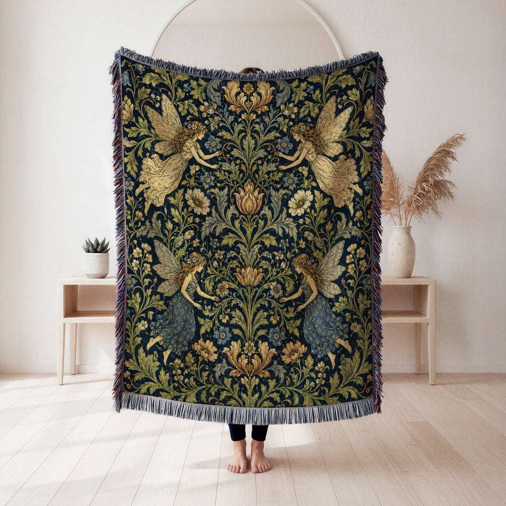 Midnight Floral Fairy Tapestry Blanket