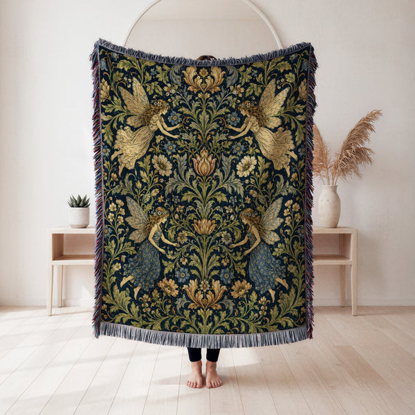 Midnight Floral Fairy Tapestry Blanket