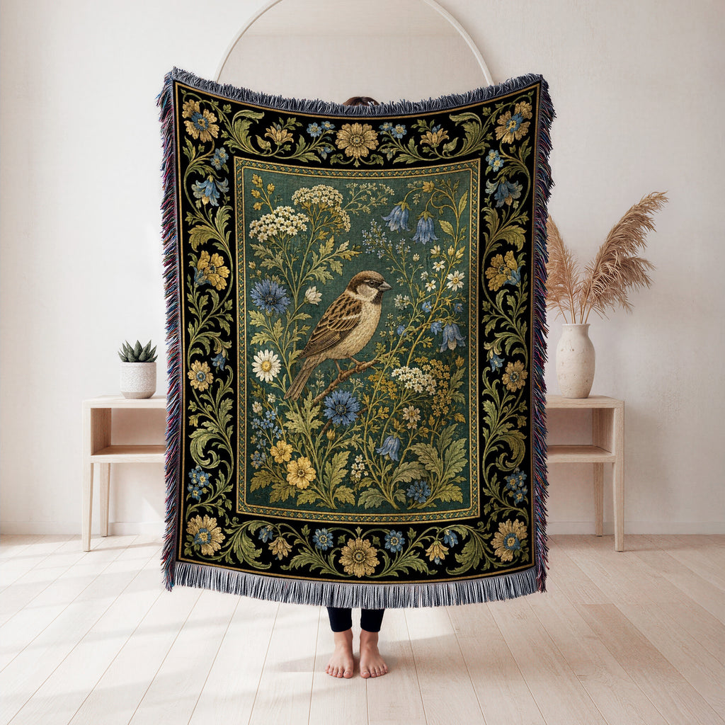 Bluebell Sparrow Tapestry Blanket
