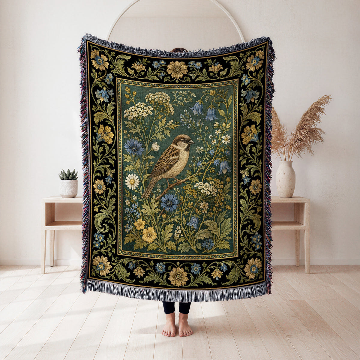 Bluebell Sparrow Tapestry Blanket