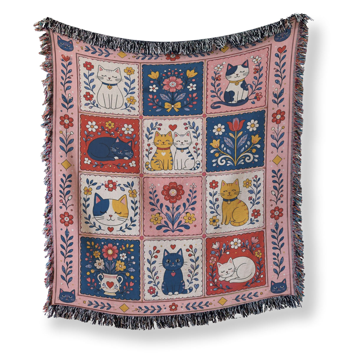 The Rose & Blue Cat Patchwork Blanket Main image