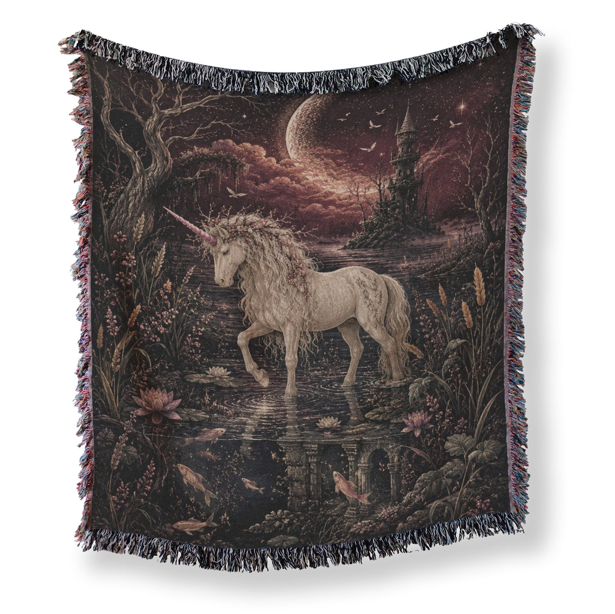 Moonlit Lake Unicorn Blanket