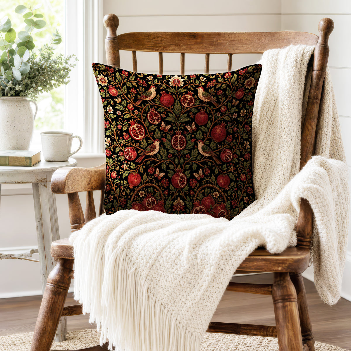 The Pomegranate Aviary – Birds & Botanical Tapestry Pillow