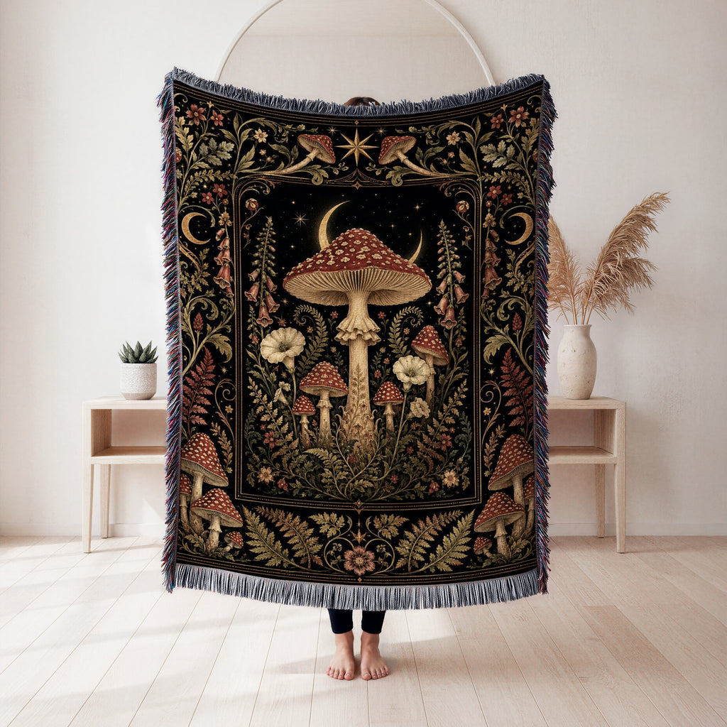Moonlit Amanita Mushroom Blanket