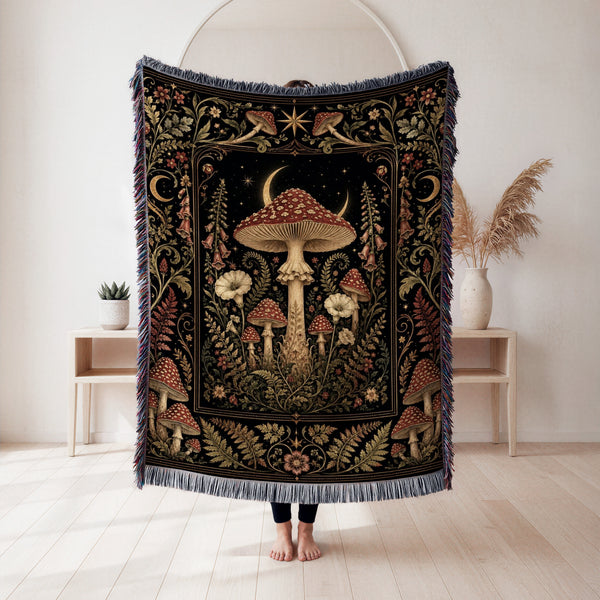 Moonlit Amanita Mushroom Blanket