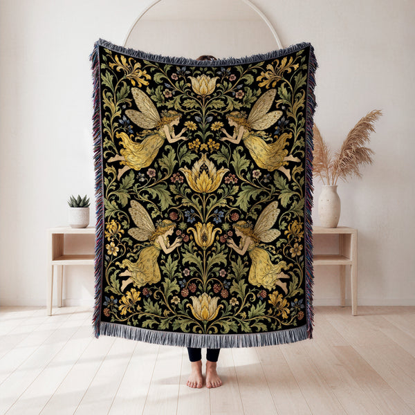 Golden Garden Fairy Tapestry Blanket