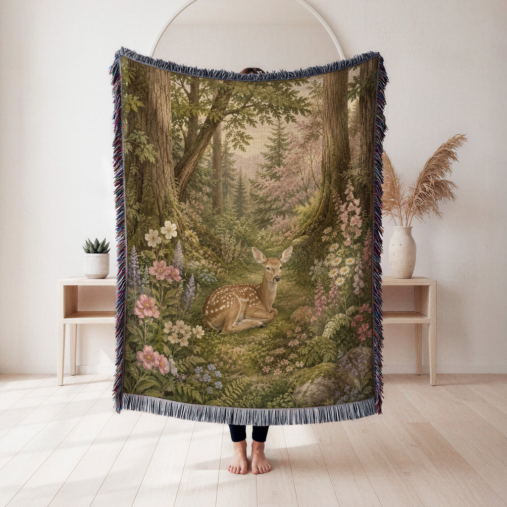 Woodland Fawn Floral Blanket